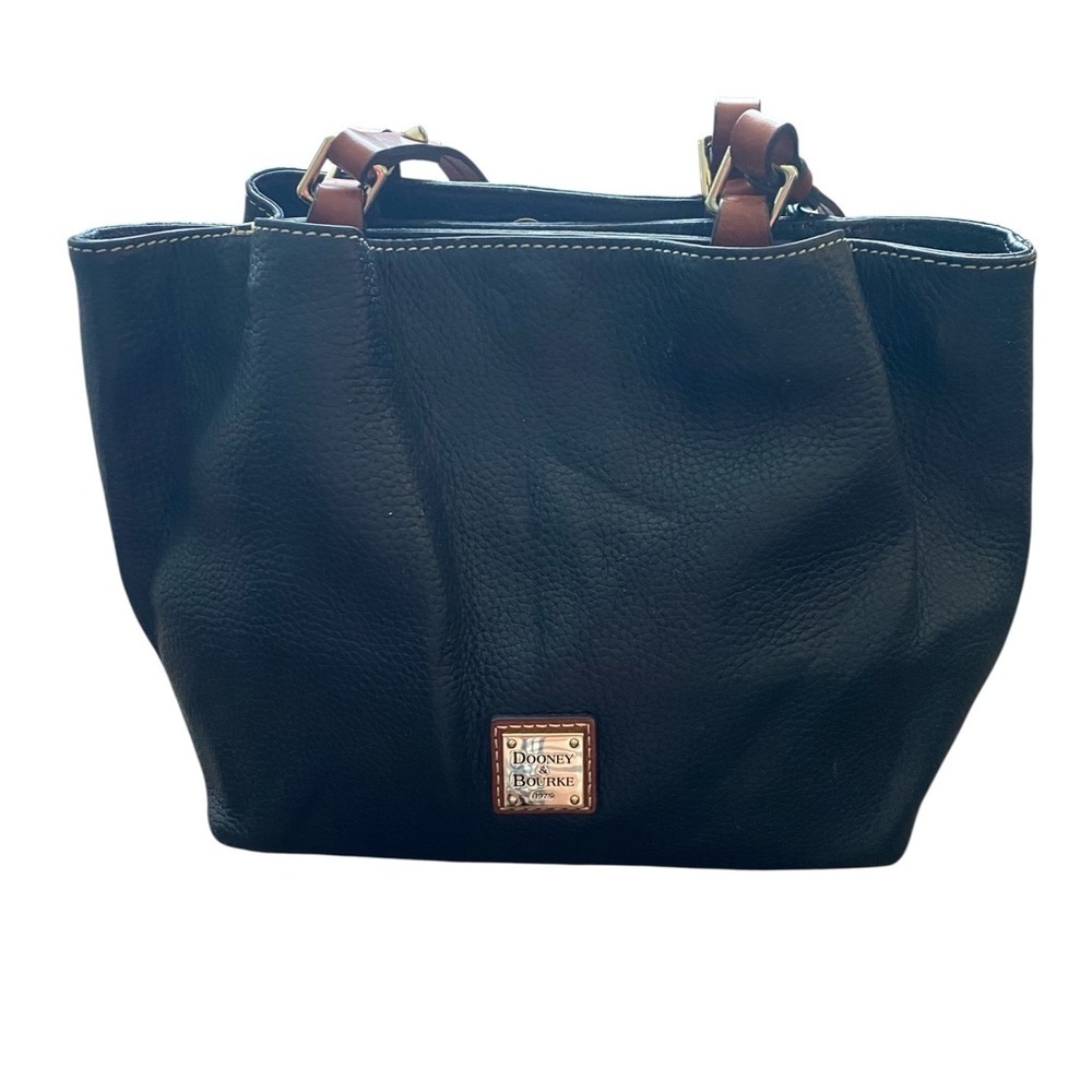 Dooney & Bourke Black Leather Shoulder Bag with Brown Handles